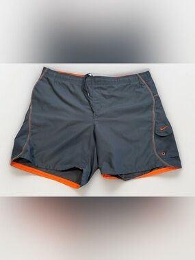Nike Swim Trunks Shorts Size XL Gray Orange Mesh Lined Swimming Water Y2K